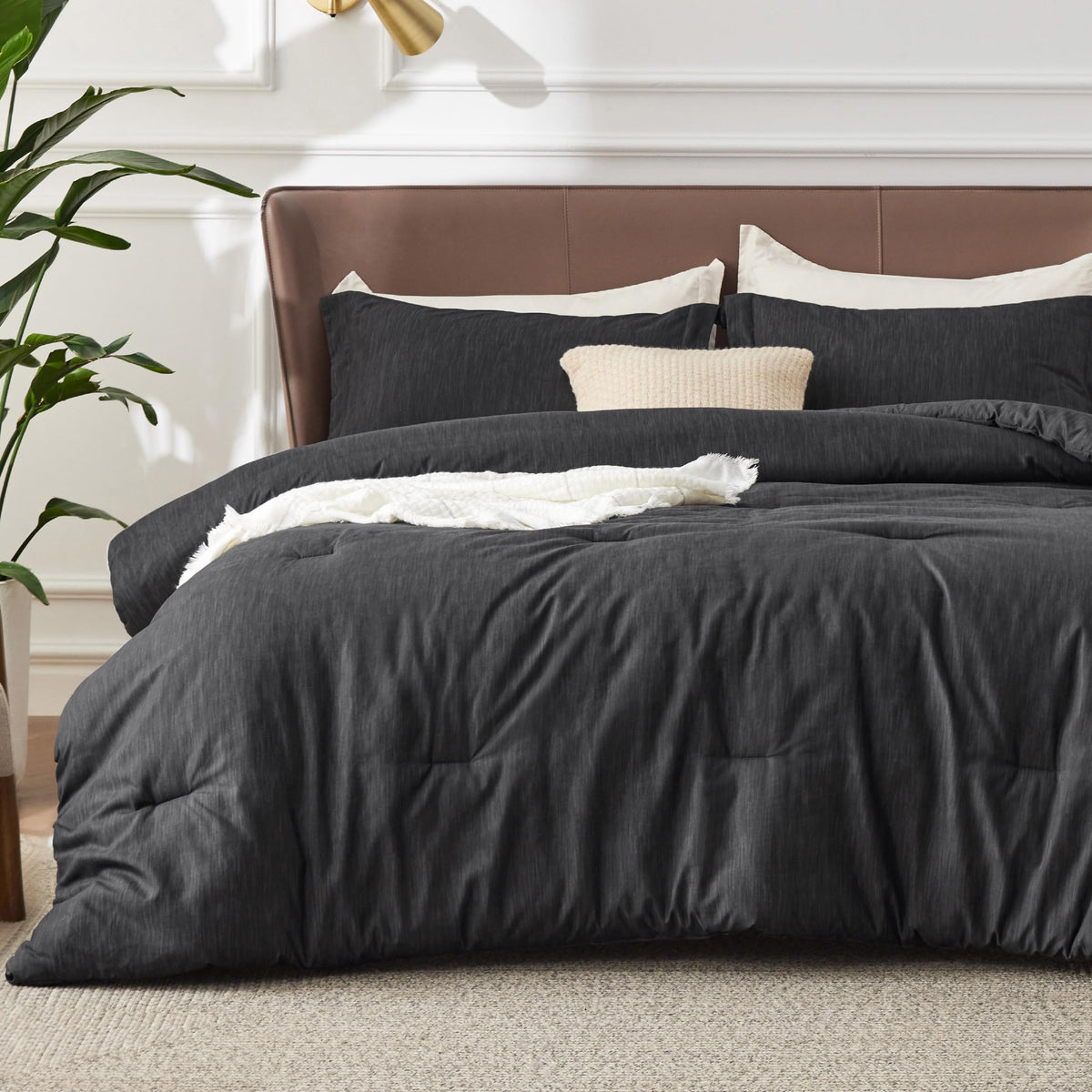 Bedsure King Size Comforter Set, Beige Soft Cationic Dyed Bed Set 3 Pcs
