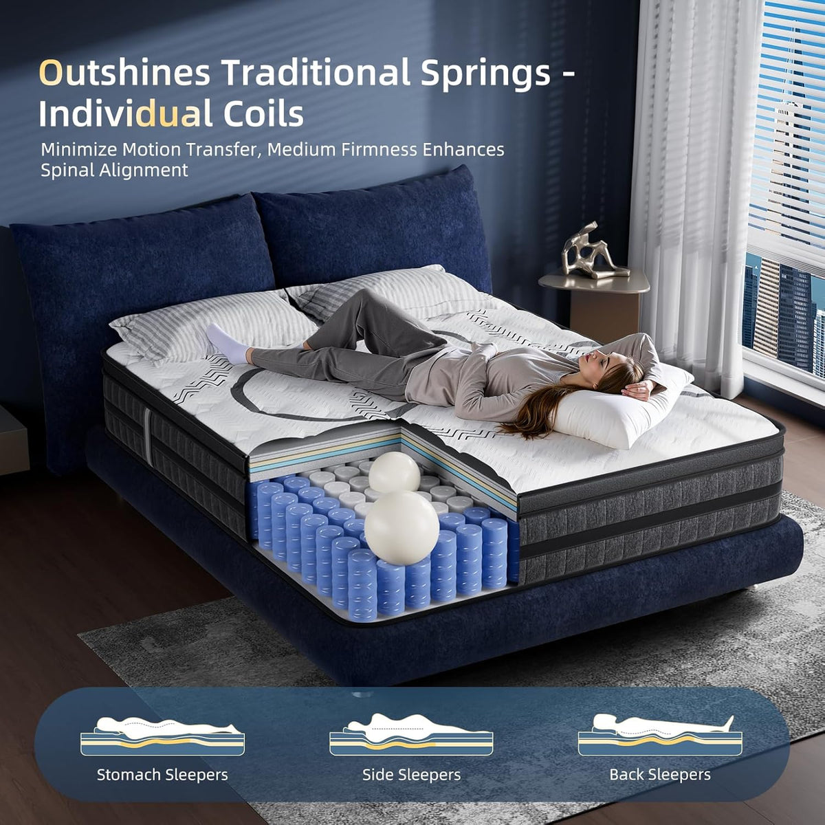 King Size Mattress, 14 Inch Hybrid King Mattress in a Box, Medium Firm, Memory Foam & Pocketed Springs, Pressure Relief, CertiPUR-US Certified& Fiberglass Free, Motion Isolation, 365-Night Trial