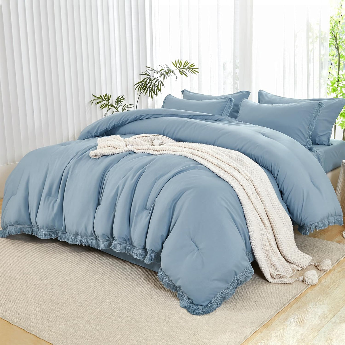 Andency King Comforter Set, 7 Pieces Beige Bedding