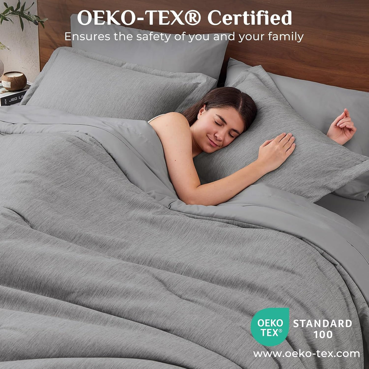JOLLYVOGUE Grey Queen Comforter Set, Cationic Dyeing Bed in a Bag Queen 7 Pieces, Double-Tone Bedding Set with Down Alternative Comforter, Sheets, Pillowcases & Shams