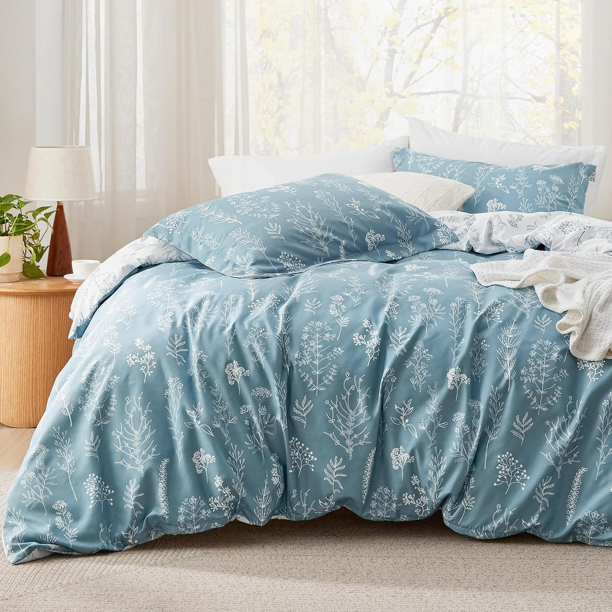Bedsure Floral Comforter Set Cute Bedding Set Queen Reversible Sage Green