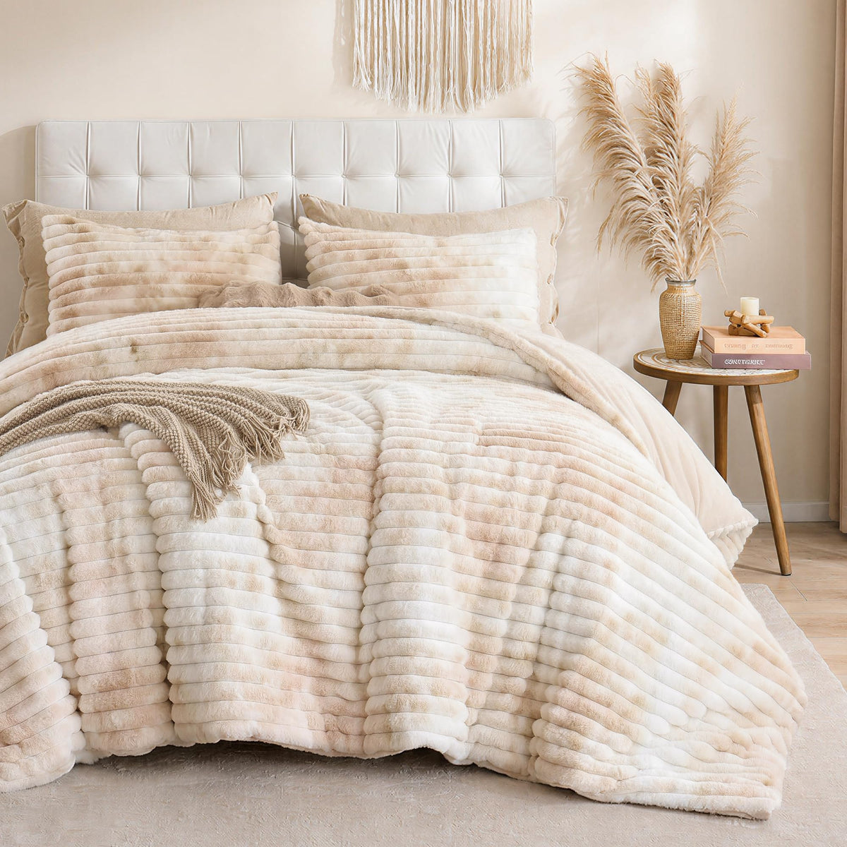 Smoofy Fluffy Queen Size Comforter 3 PCS - Tie Dye Grey Fleece Bedding Set