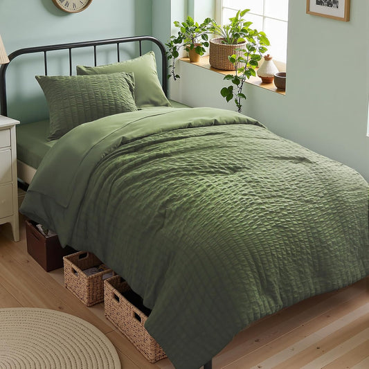 Twin Comforter Set 5 Piece, Olive Green Bed in a Bag Twin Size Bedding Sets