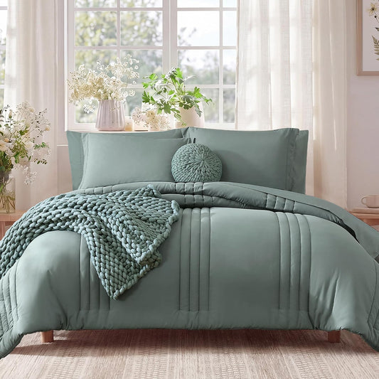 Full Size Comforter Sets-7 Pieces Sage Soft Bed in a Bag Full Bedding Sets
