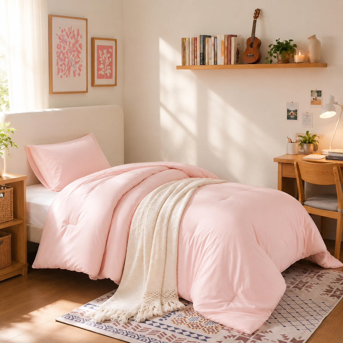 weigelia Pink Comforter Set Queen Size, All Season Lightweight Bedding Set