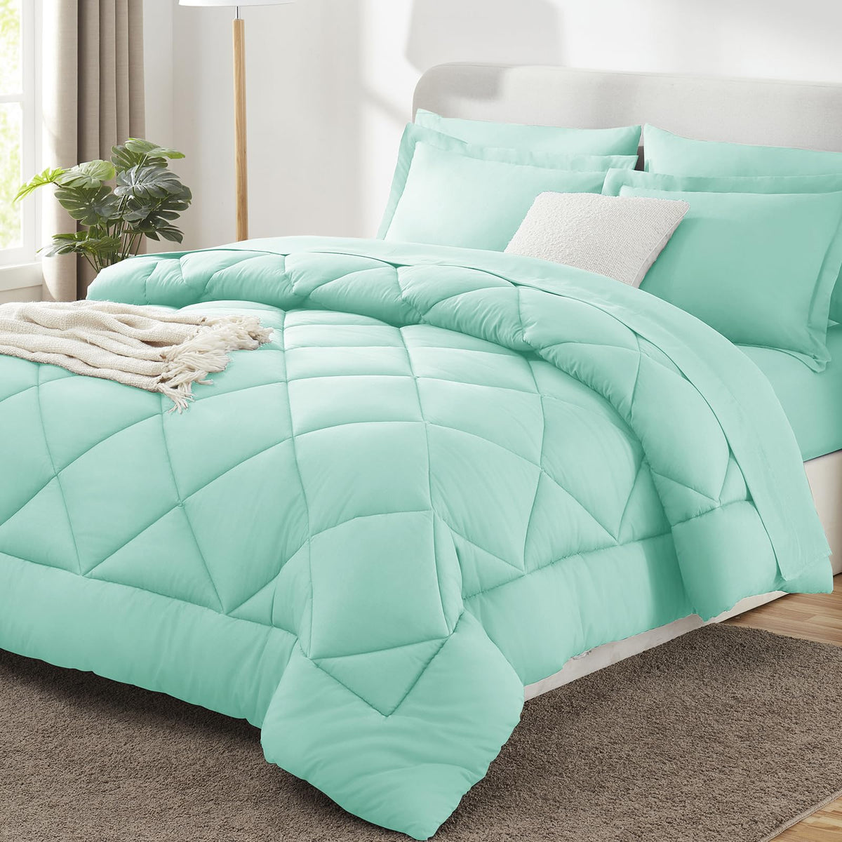 CozyLux Queen Comforter Set 88"x88" Dark Grey - 7 Piece Bed in a Bag