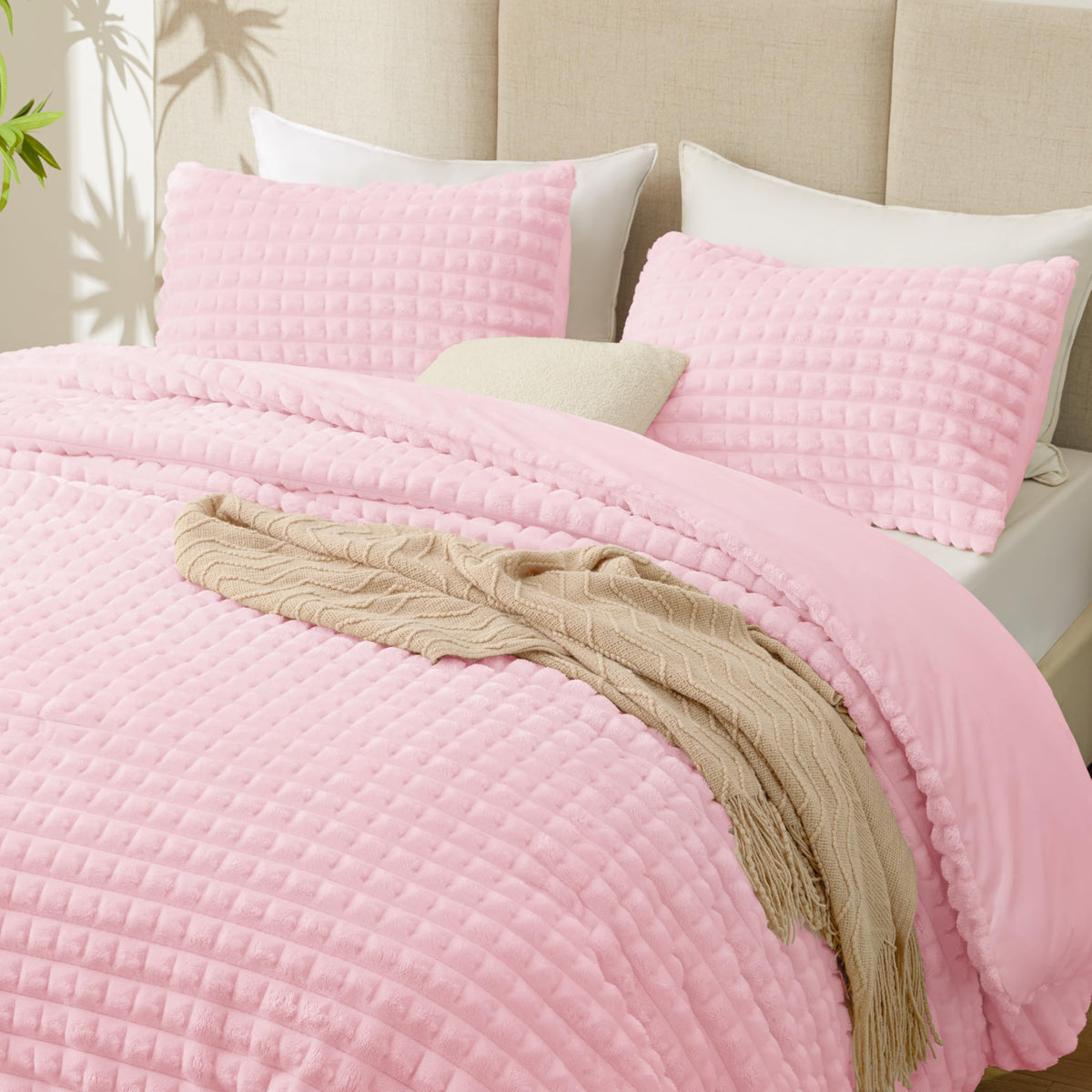 EXQ Home Fluffy Comforter Set Queen Size,3 Pieces Bed Set,Black