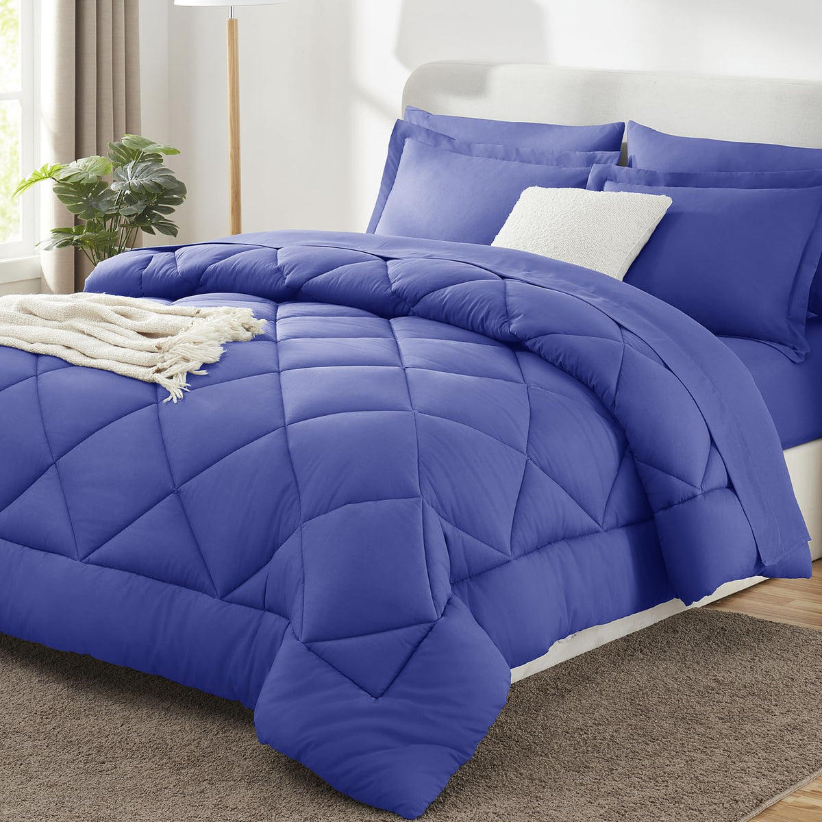 CozyLux Queen Comforter Set 88"x88" Dark Grey - 7 Piece Bed in a Bag