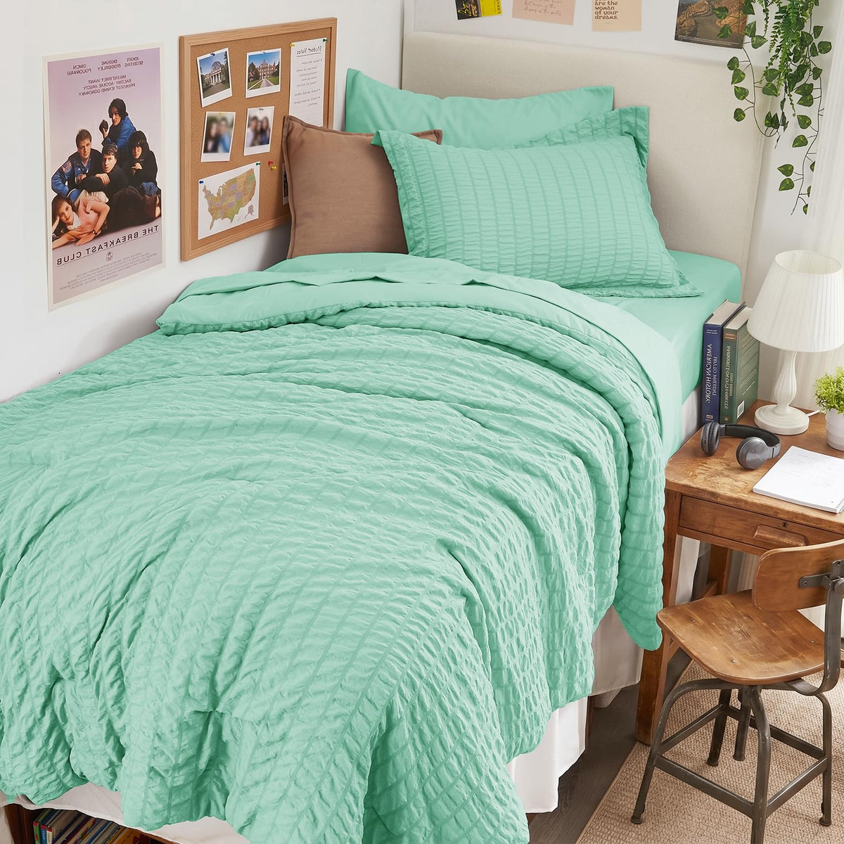 HYMOKEGE Queen Comforter Set Seersucker 7 Pieces, All Season Luxury Bed in a Bag for Bedroom, Bedding Set with Comforters, Sheets, Pillowcases & Shams, Dark Grey