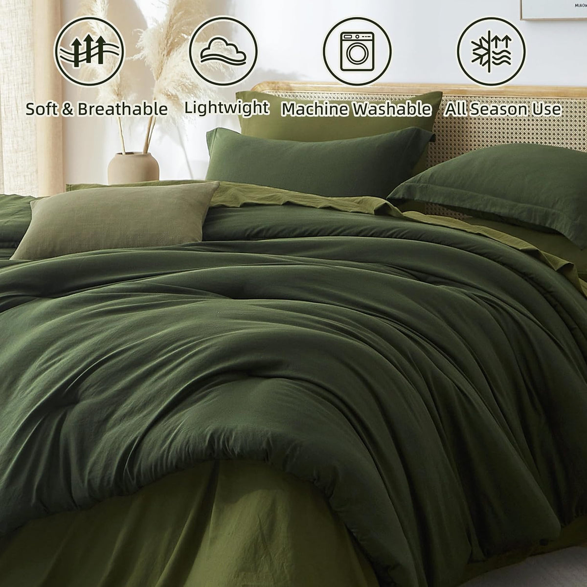Comforters Queen Size 7 Pieces, Dark Green Bed Set