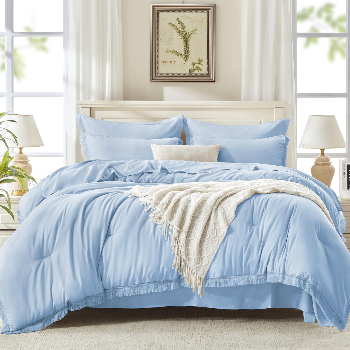 Andency King Comforter Set, 7 Pieces Beige Bedding