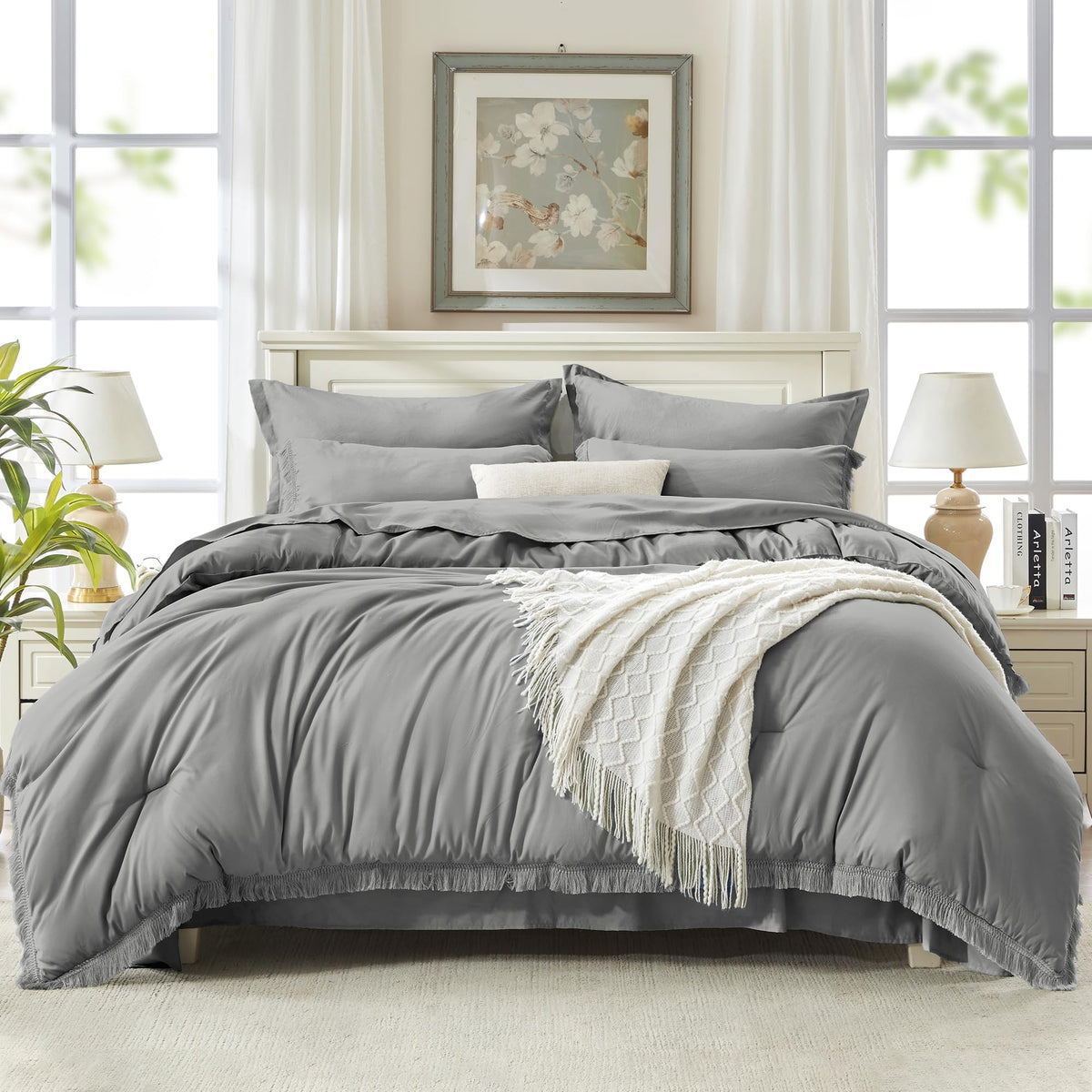 Andency King Comforter Set, 7 Pieces Beige Bedding