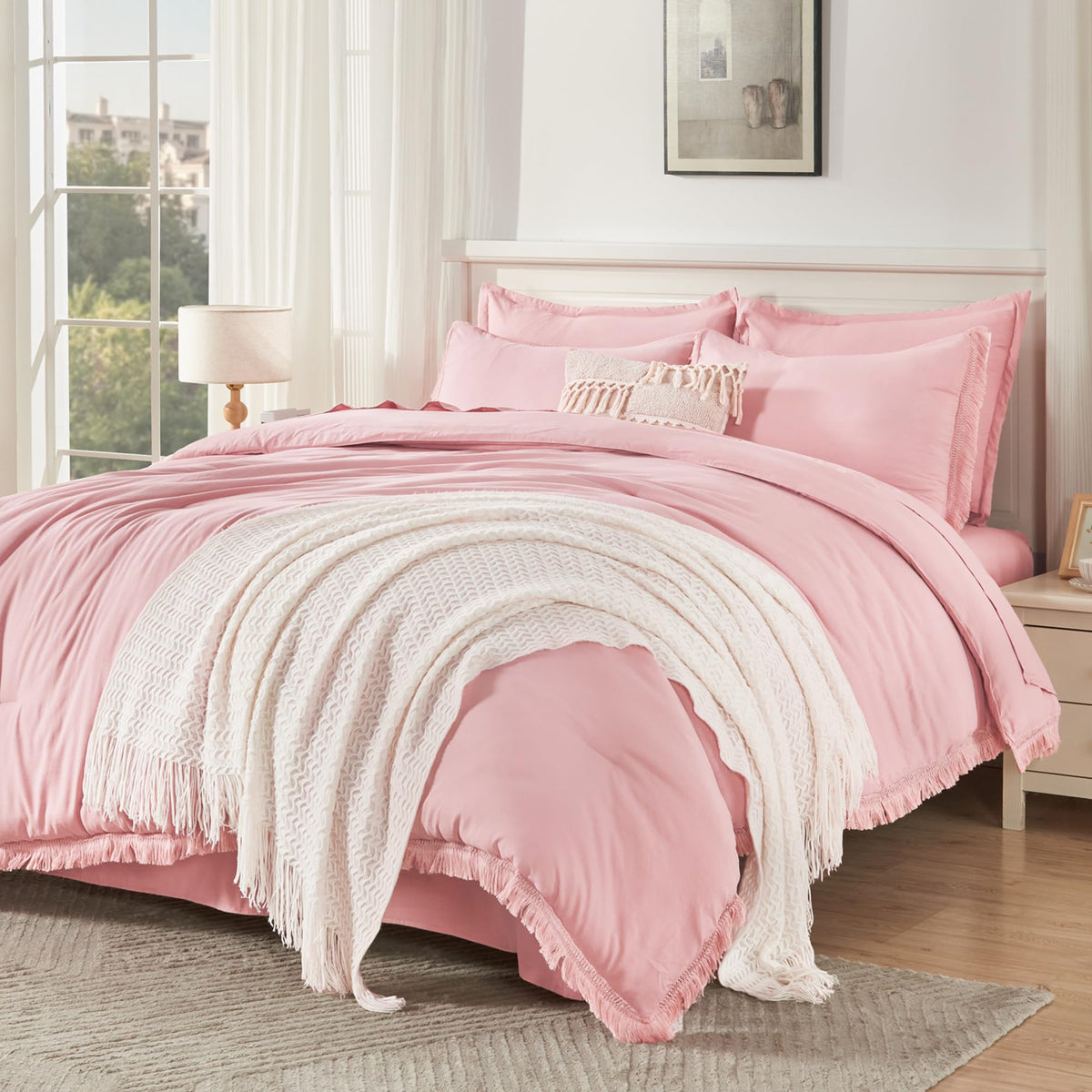 Andency King Comforter Set, 7 Pieces Beige Bedding