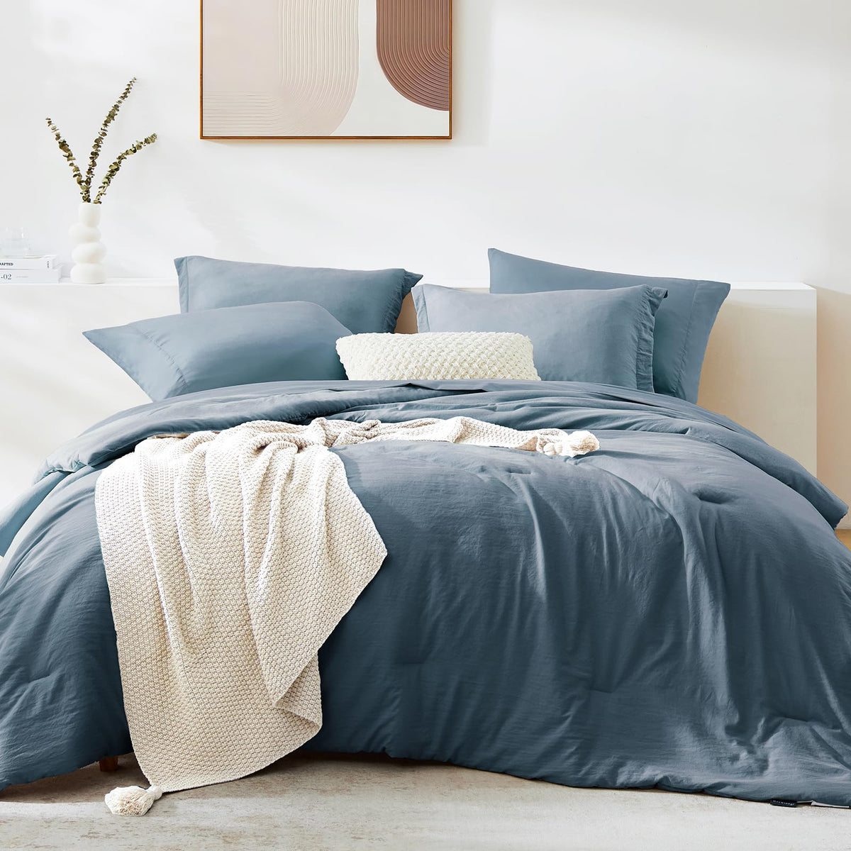 Queen Comforter Set-7 Pieces Soft Prewashed Bed in a Bag Queen Bedding Sets