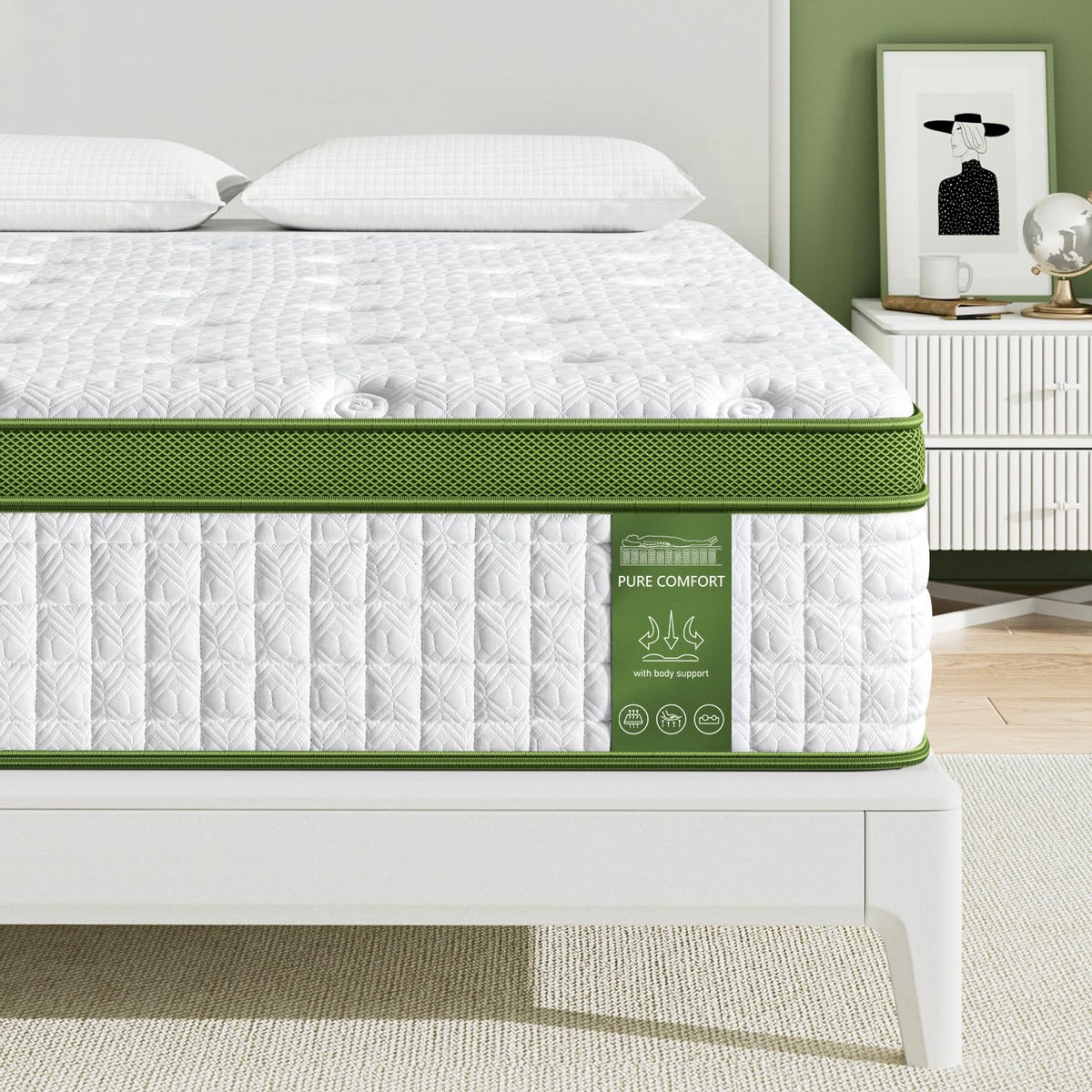 14 Inch Queen Size Mattress, Luxury Hybrid Mattress for Zoned Support