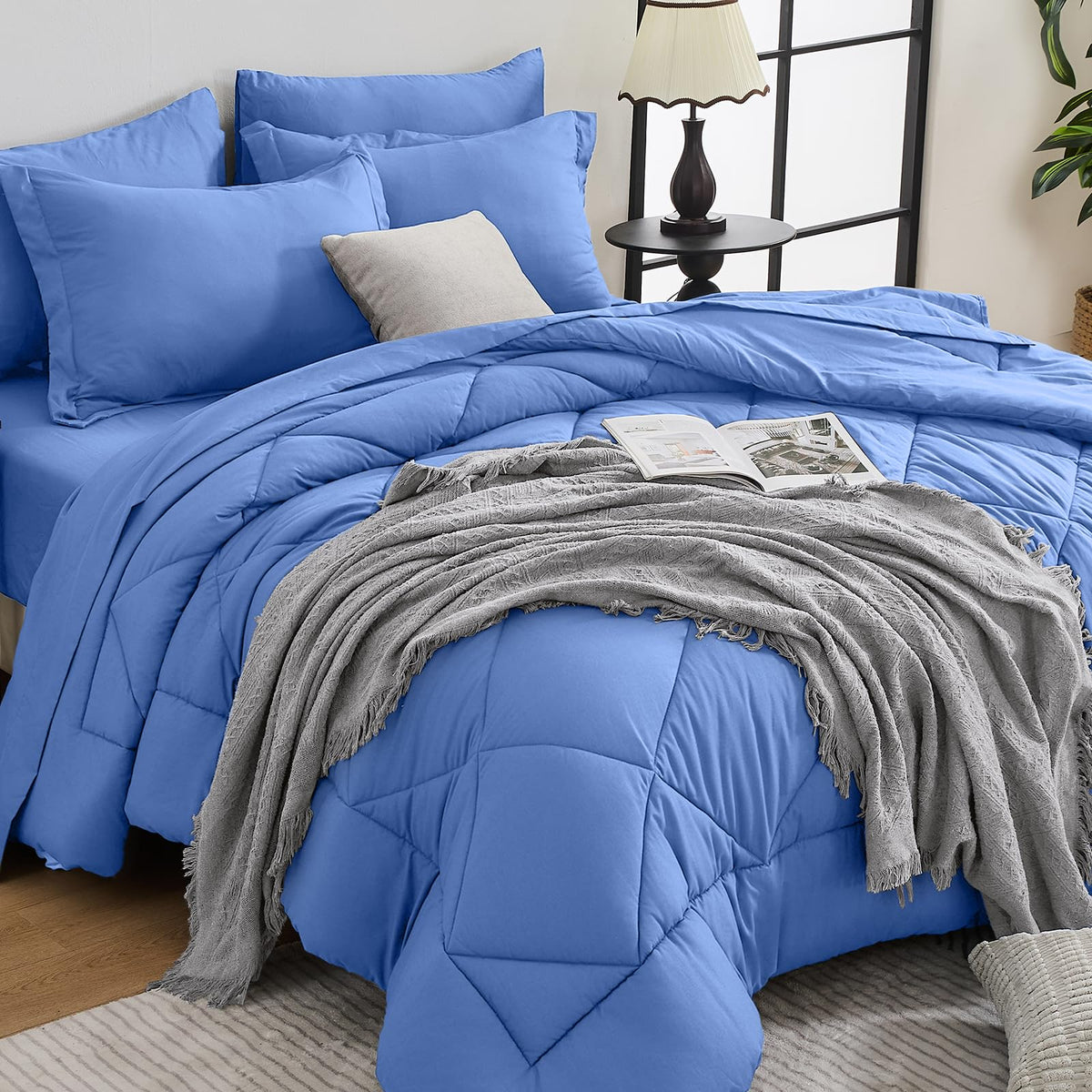 HEVUMYI 7-Piece Queen Comforter Set, Dark Grey Bed in a Bag