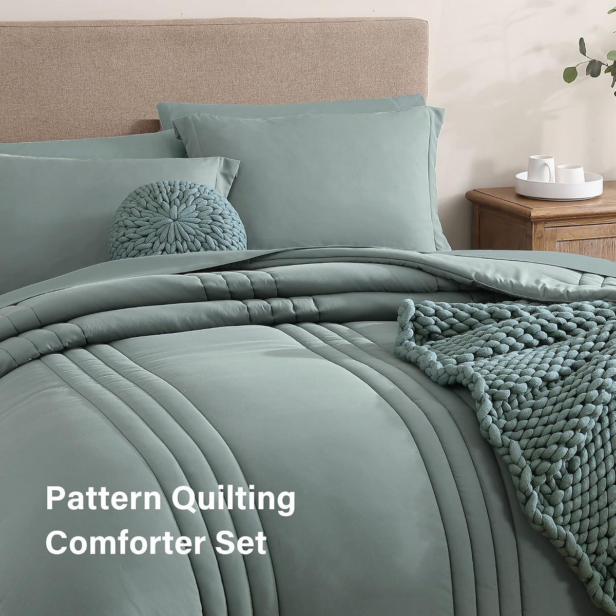 Full Size Comforter Sets-7 Pieces Sage Soft Bed in a Bag Full Bedding Sets