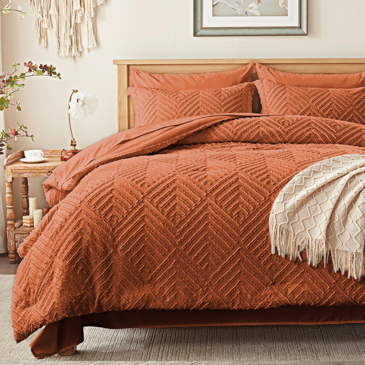 Zzlpp Queen Comforter Set 7 Piece, Beige Bed in a Bag Queen Bedding Sets