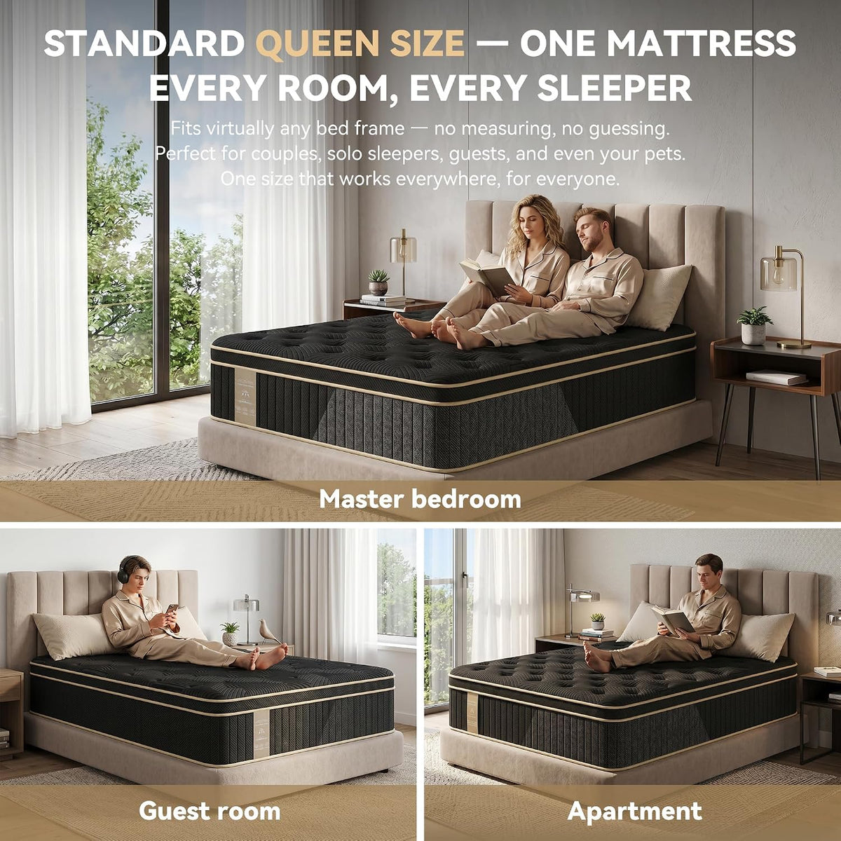 Mattress Queen Size, 12 inch Queen Hybrid Mattress in a Box, Medium Firm