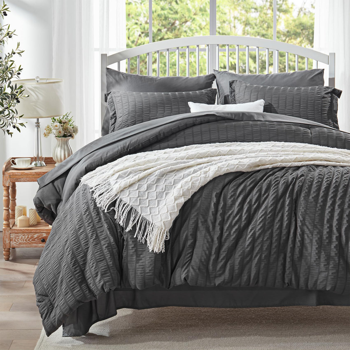 Twin Comforter Set 5 Piece, Olive Green Bed in a Bag Twin Size Bedding Sets