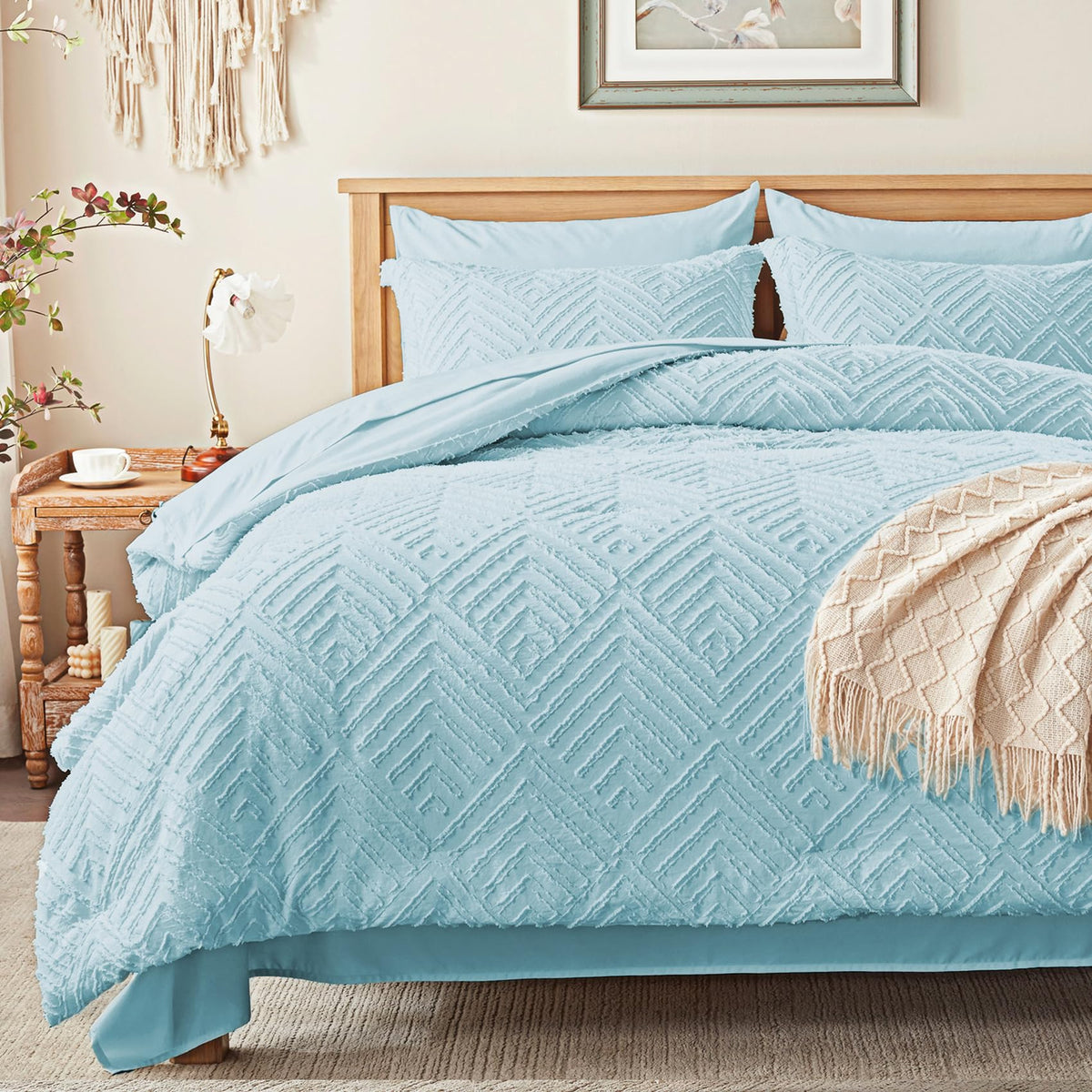 Zzlpp Queen Comforter Set 7 Piece, Beige Bed in a Bag Queen Bedding Sets