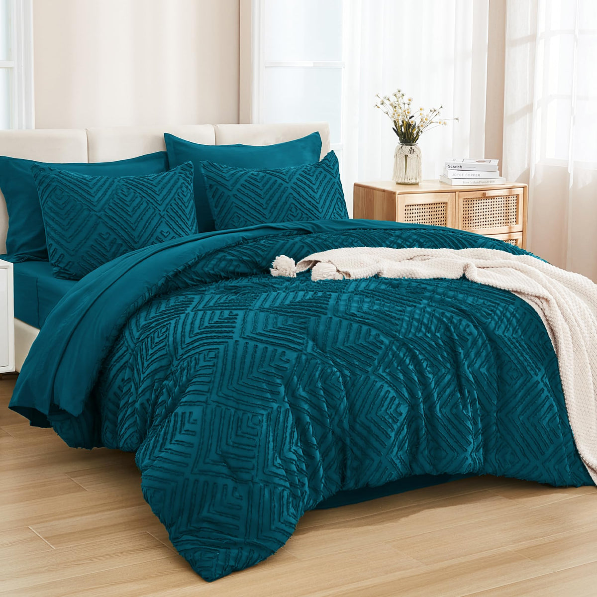 Andency King Size Comforter Set, Dark Emerald Green, 7 Pieces