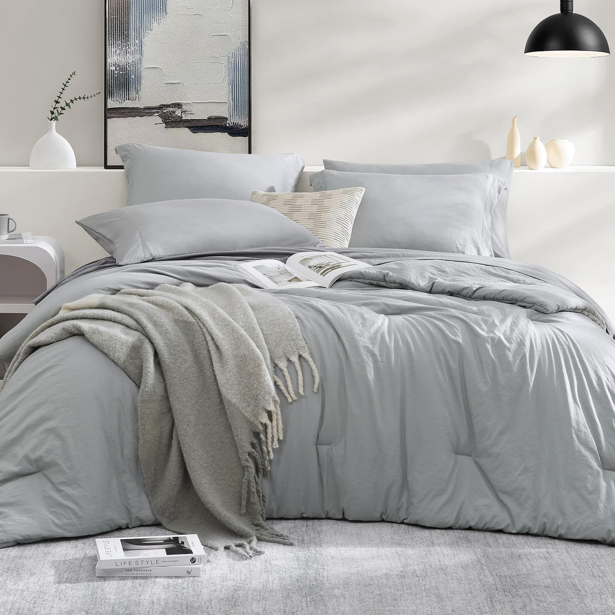 Queen Comforter Set-7 Pieces Soft Prewashed Bed in a Bag Queen Bedding Sets