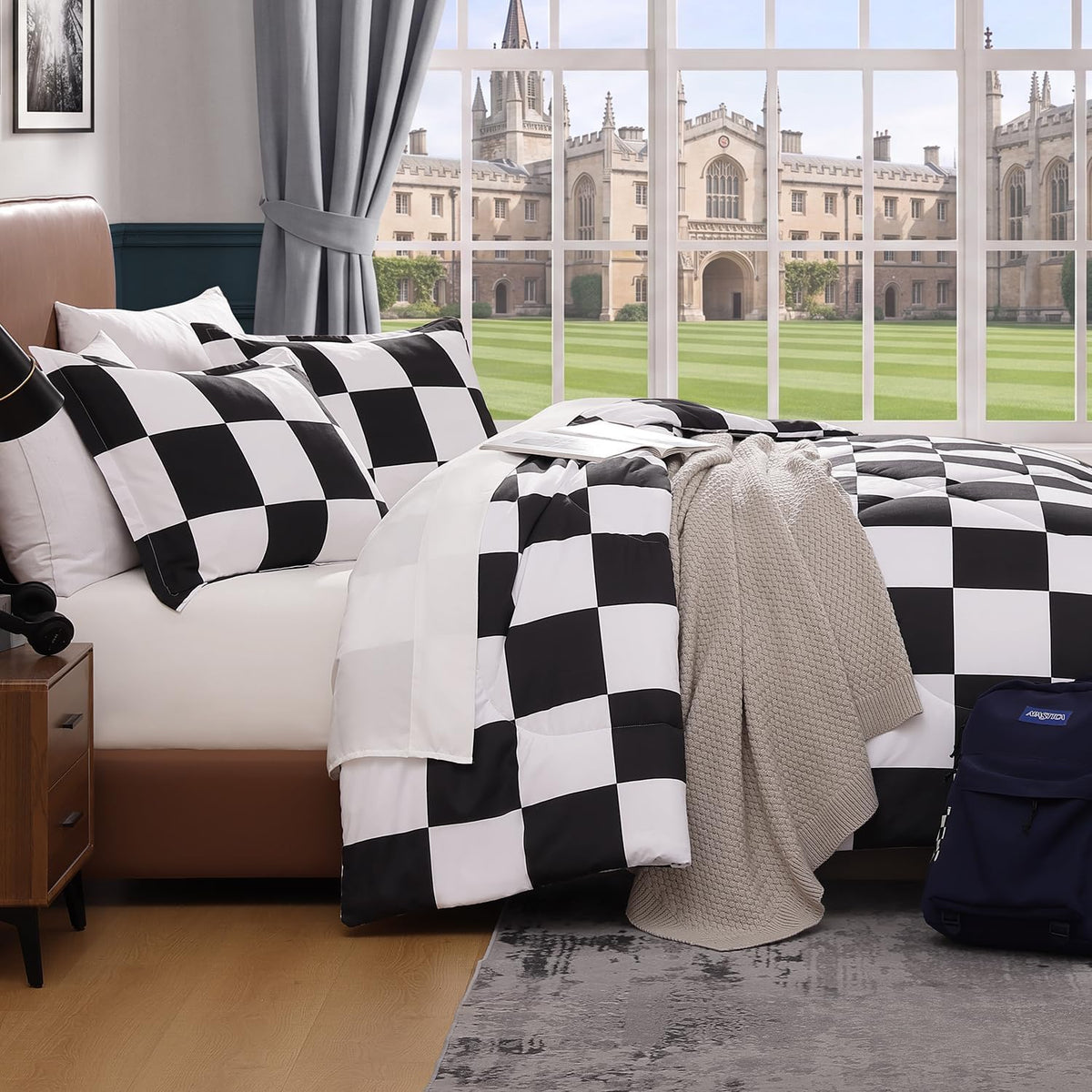 Andency Checkered Comforter Full, Black and White Gingham Plaid Bedding Set