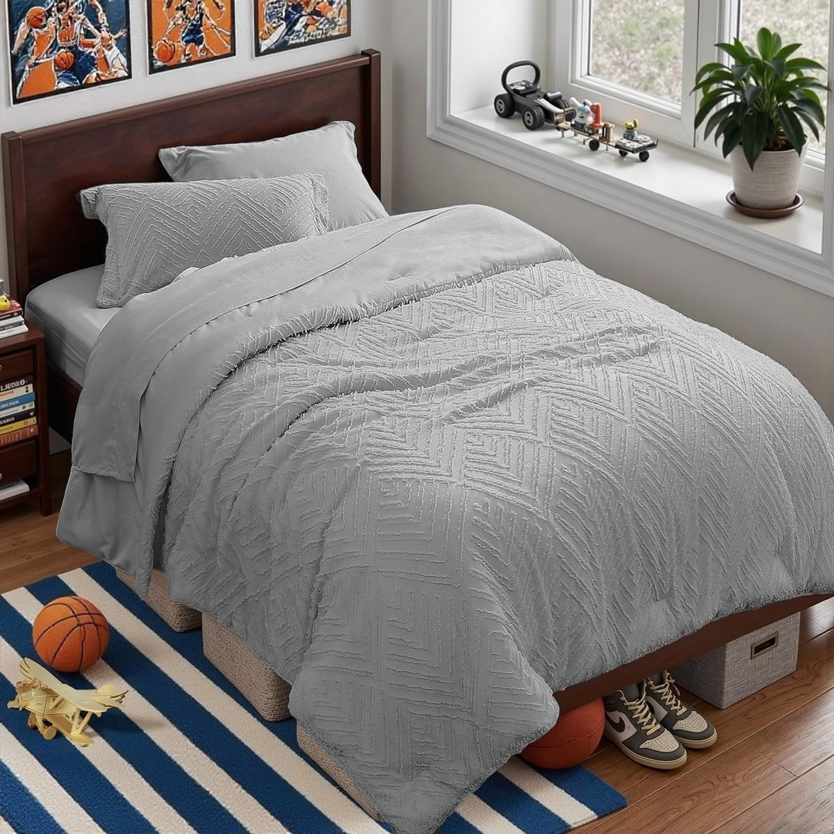 Zzlpp Queen Comforter Set 7 Piece, Beige Bed in a Bag Queen Bedding Sets