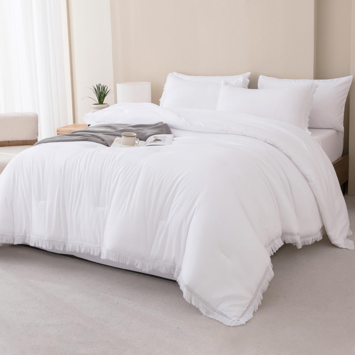Andency King Comforter Set, 7 Pieces Beige Bedding