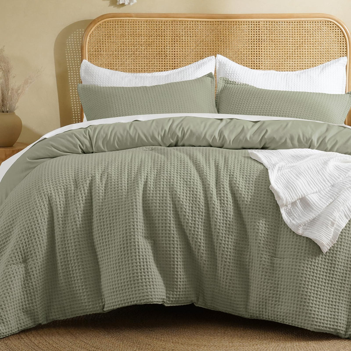 David's Home Textured Summer Waffle Weave Comforter Set, Queen, Linen