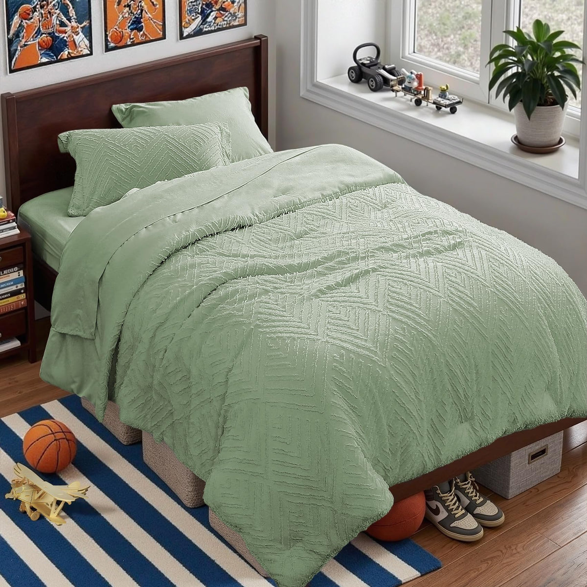 Zzlpp Queen Comforter Set 7 Piece, Beige Bed in a Bag Queen Bedding Sets