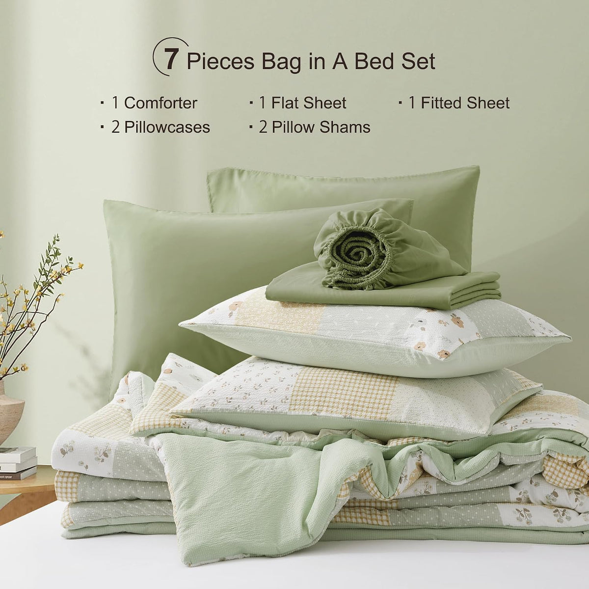 Oli Anderson King Comforter Set, 7 Pieces Bed in a Bag, Light Green