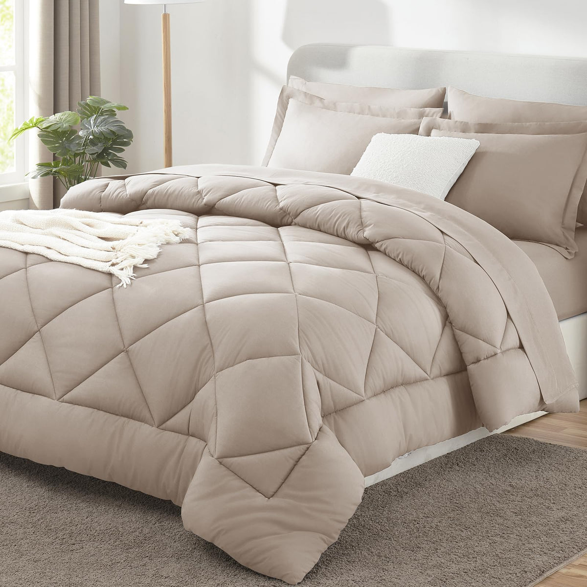 CozyLux Queen Comforter Set 88"x88" Dark Grey - 7 Piece Bed in a Bag