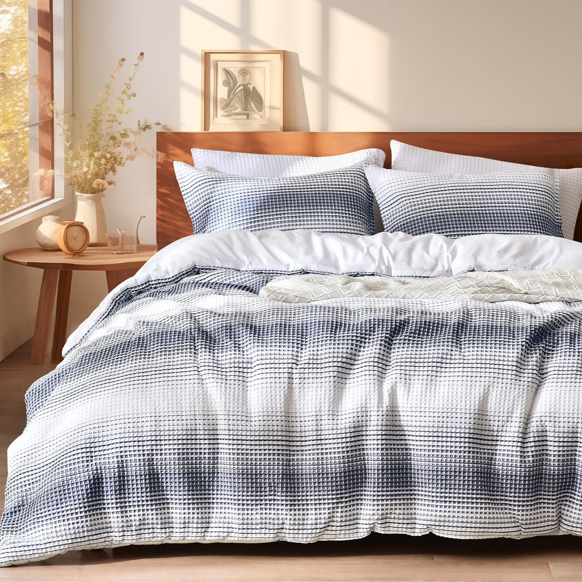 PHF Ultra Soft Waffle Comforter Set 3 Pieces Queen, Linen