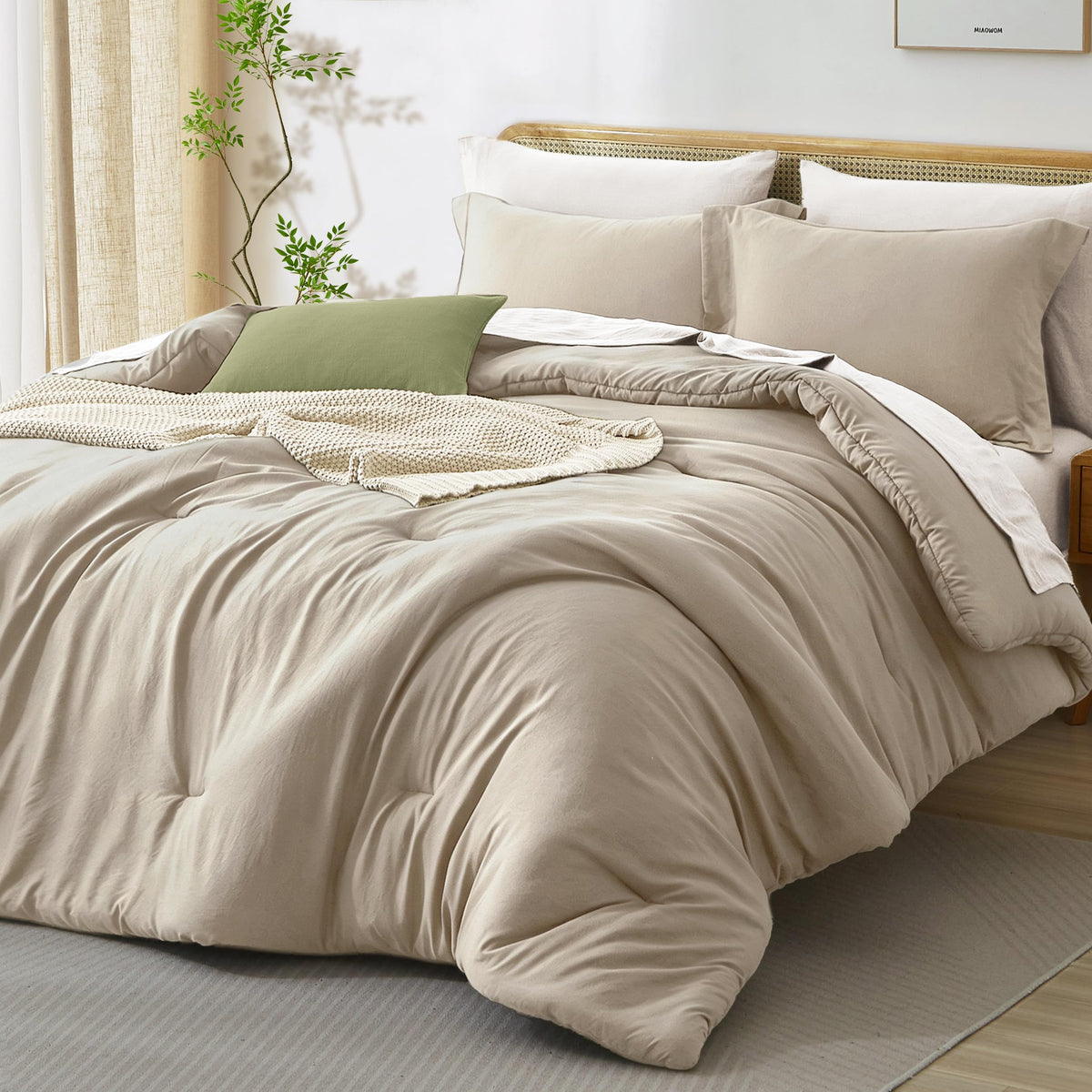 Comforters Queen Size 7 Pieces, Dark Green Bed Set