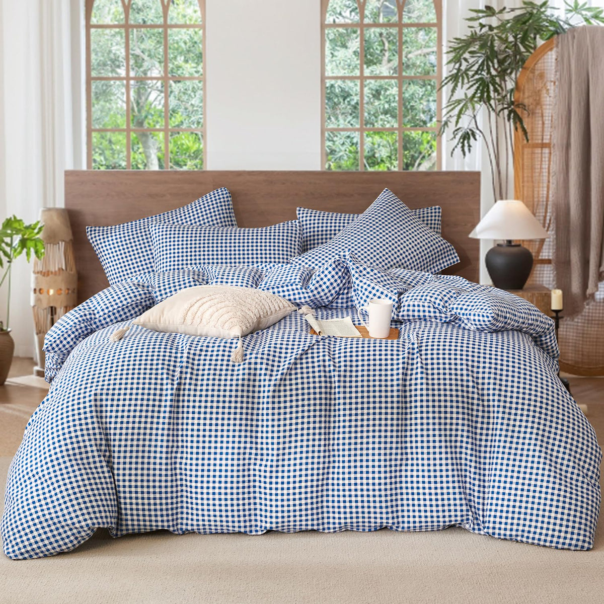 Black Grid Comforter Set Queen Soft Luxury Washed Microfiber 3 Pieces Bedding Set, White Grey Grid Pattern Comforter with 2 Pillowcases Breathable Durable Comfy