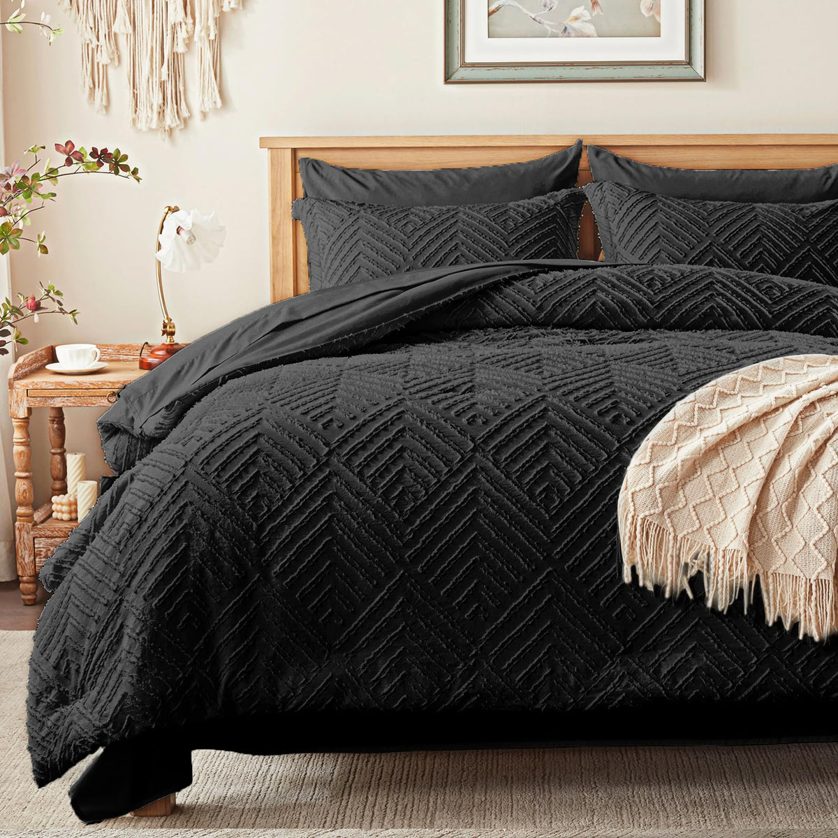 Zzlpp Queen Comforter Set 7 Piece, Beige Bed in a Bag Queen Bedding Sets