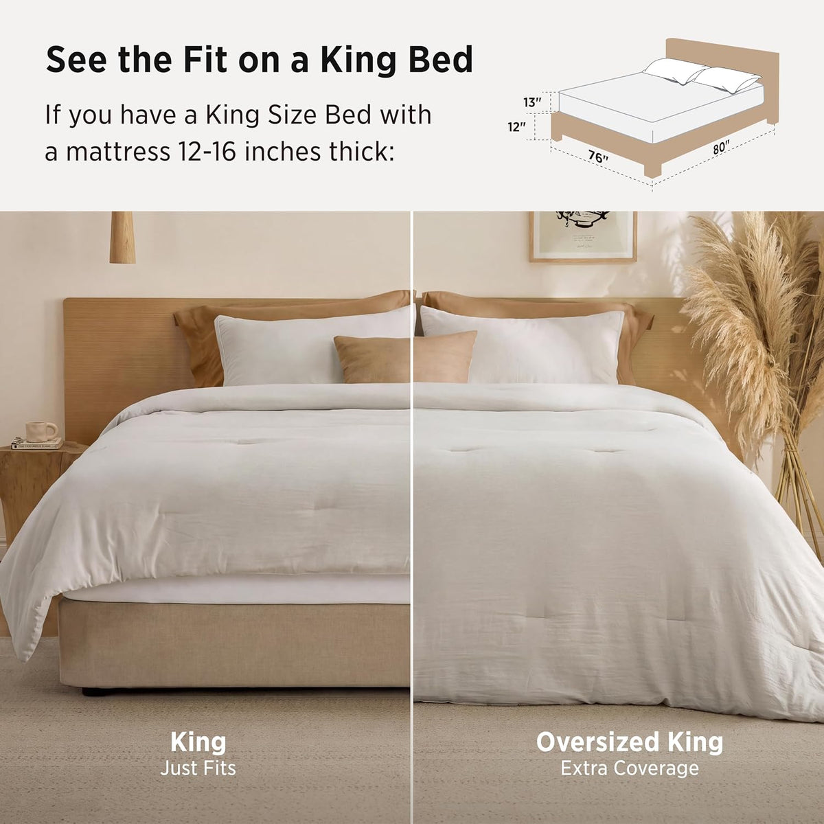 Bedsure Oversized King Comforter Prewashed Bedding Set 3Pcs Beige 120"x98"
