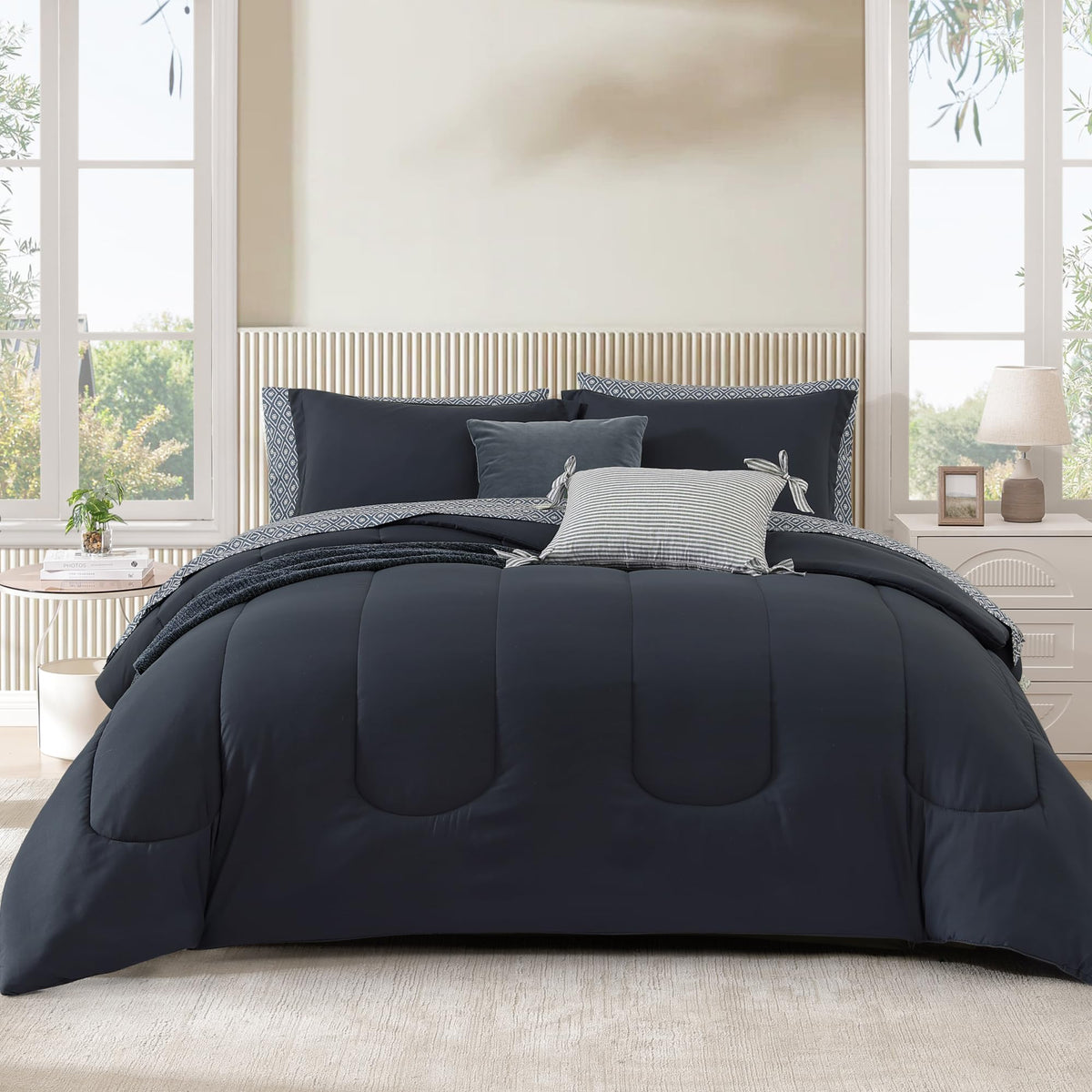 Full Size Comforter Sets-7 Pieces Sage Soft Bed in a Bag Full Bedding Sets
