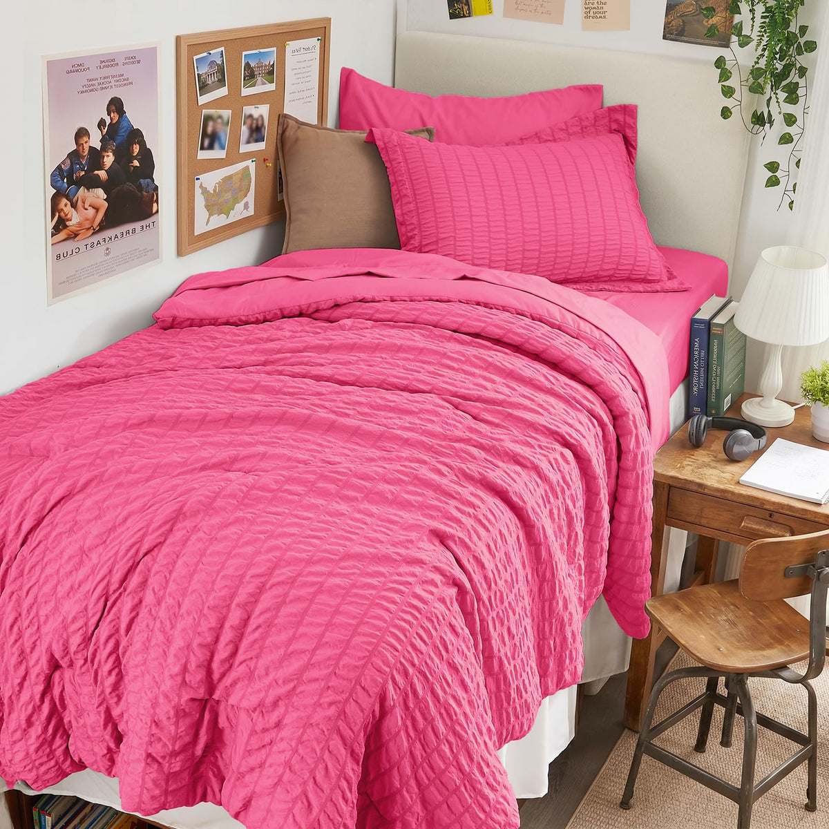 HYMOKEGE Queen Comforter Set Seersucker 7 Pieces, All Season Luxury Bed in a Bag for Bedroom, Bedding Set with Comforters, Sheets, Pillowcases & Shams, Dark Grey