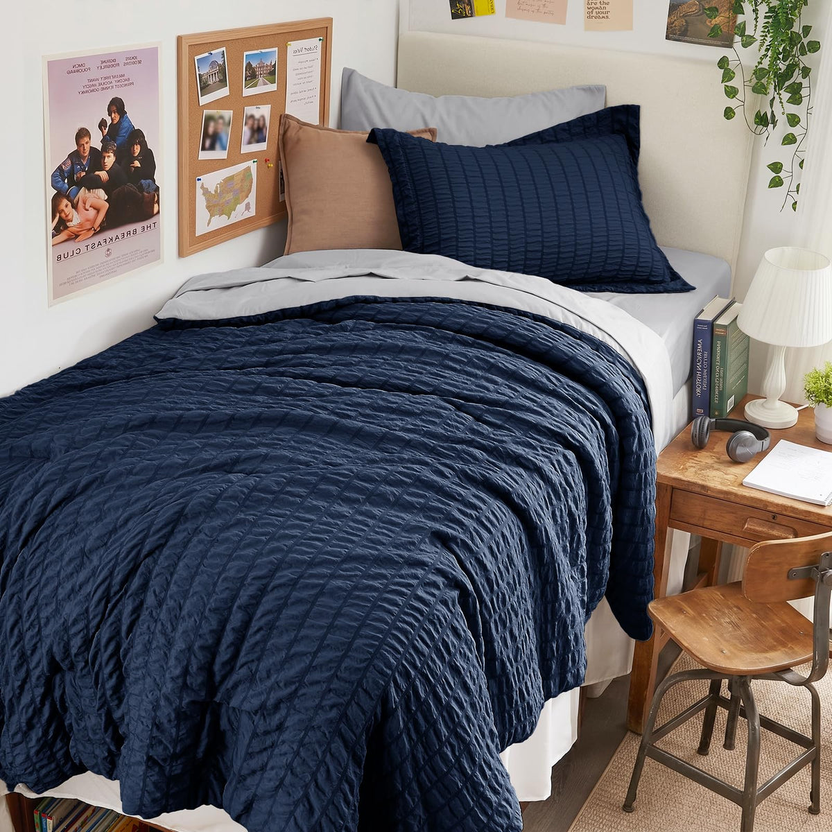 HYMOKEGE Queen Comforter Set Seersucker 7 Pieces, All Season Luxury Bed in a Bag for Bedroom, Bedding Set with Comforters, Sheets, Pillowcases & Shams, Dark Grey