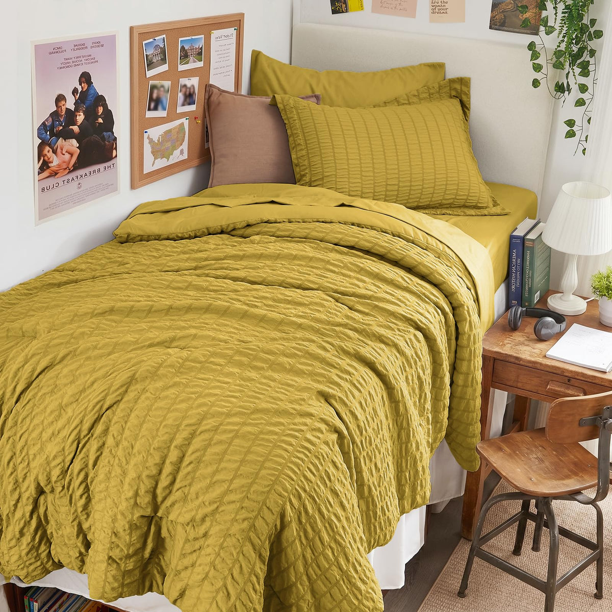 HYMOKEGE Queen Comforter Set Seersucker 7 Pieces, All Season Luxury Bed in a Bag for Bedroom, Bedding Set with Comforters, Sheets, Pillowcases & Shams, Dark Grey