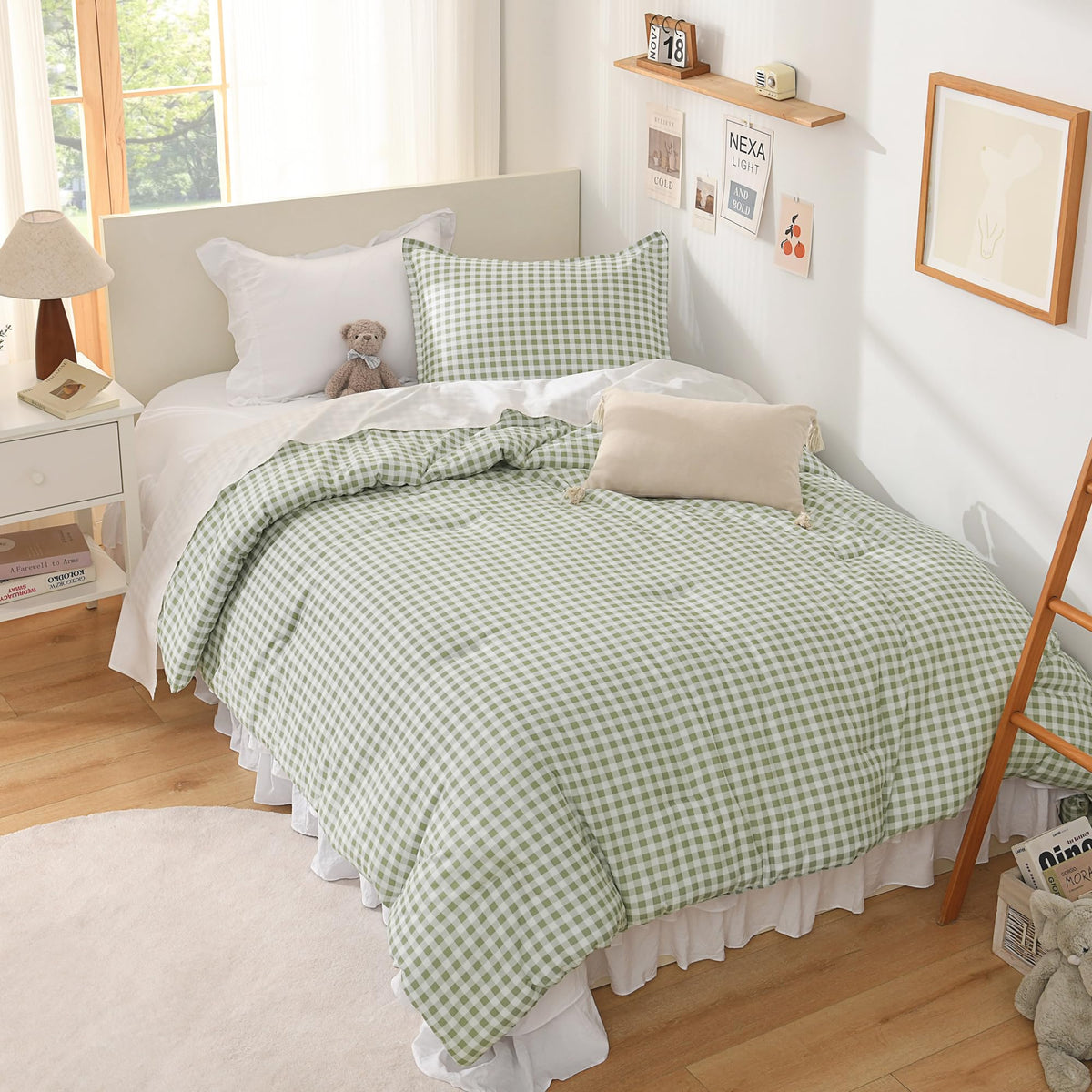Andency Checkered Comforter Full, Black and White Gingham Plaid Bedding Set