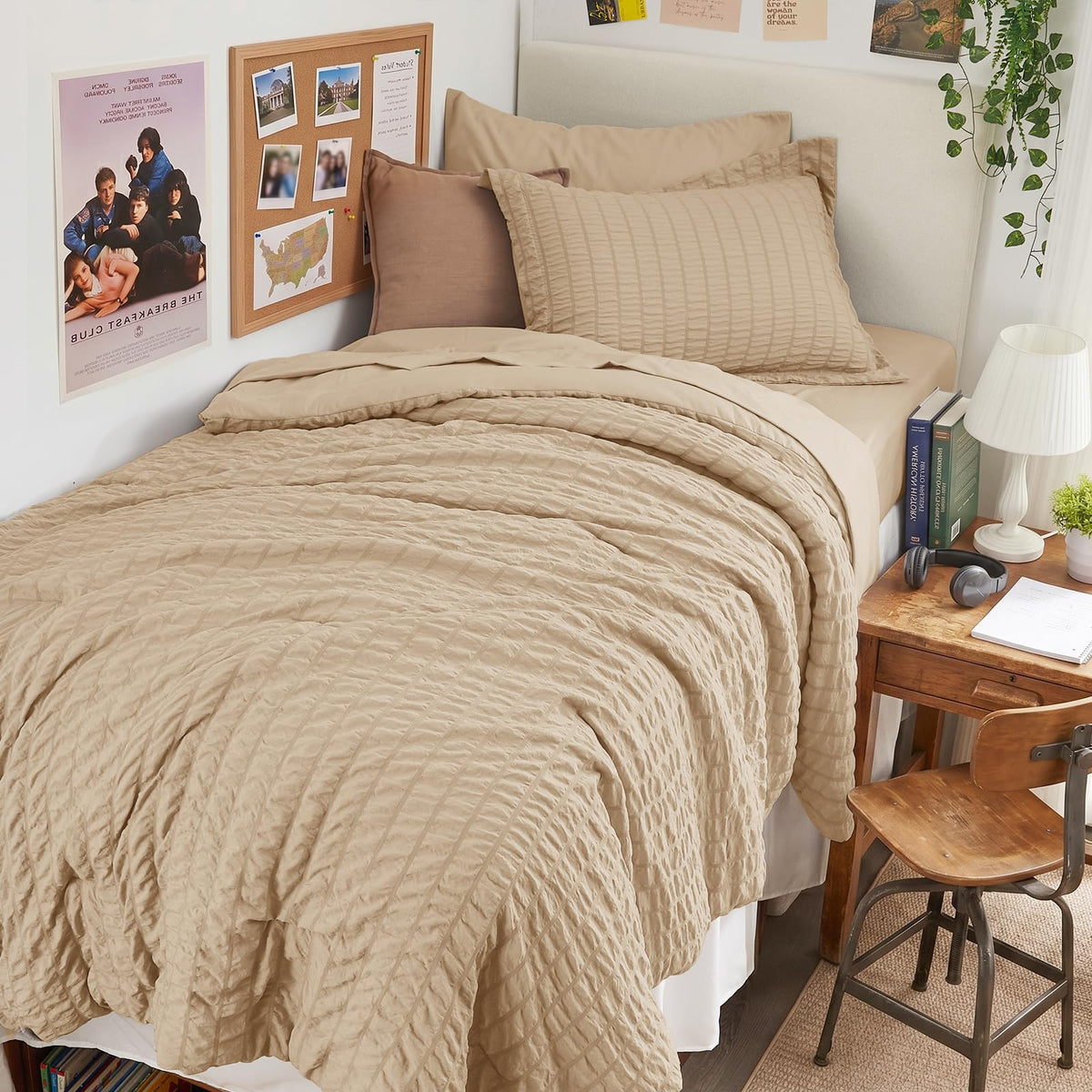 HYMOKEGE Queen Comforter Set Seersucker 7 Pieces, All Season Luxury Bed in a Bag for Bedroom, Bedding Set with Comforters, Sheets, Pillowcases & Shams, Dark Grey
