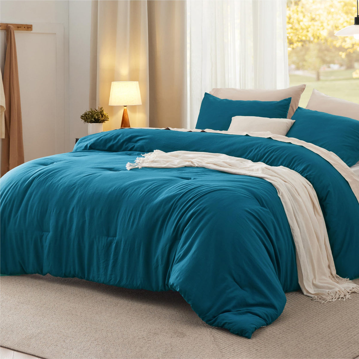 Bedsure Oversized King Comforter Prewashed Bedding Set 3Pcs Beige 120"x98"