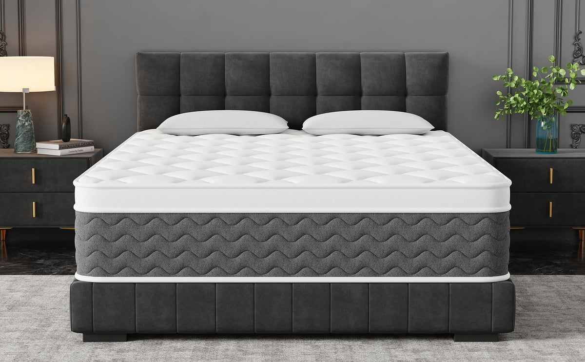 Gray Queen Mattress, 12 Inch Queen Size Hybrid Memory Foam Mattress