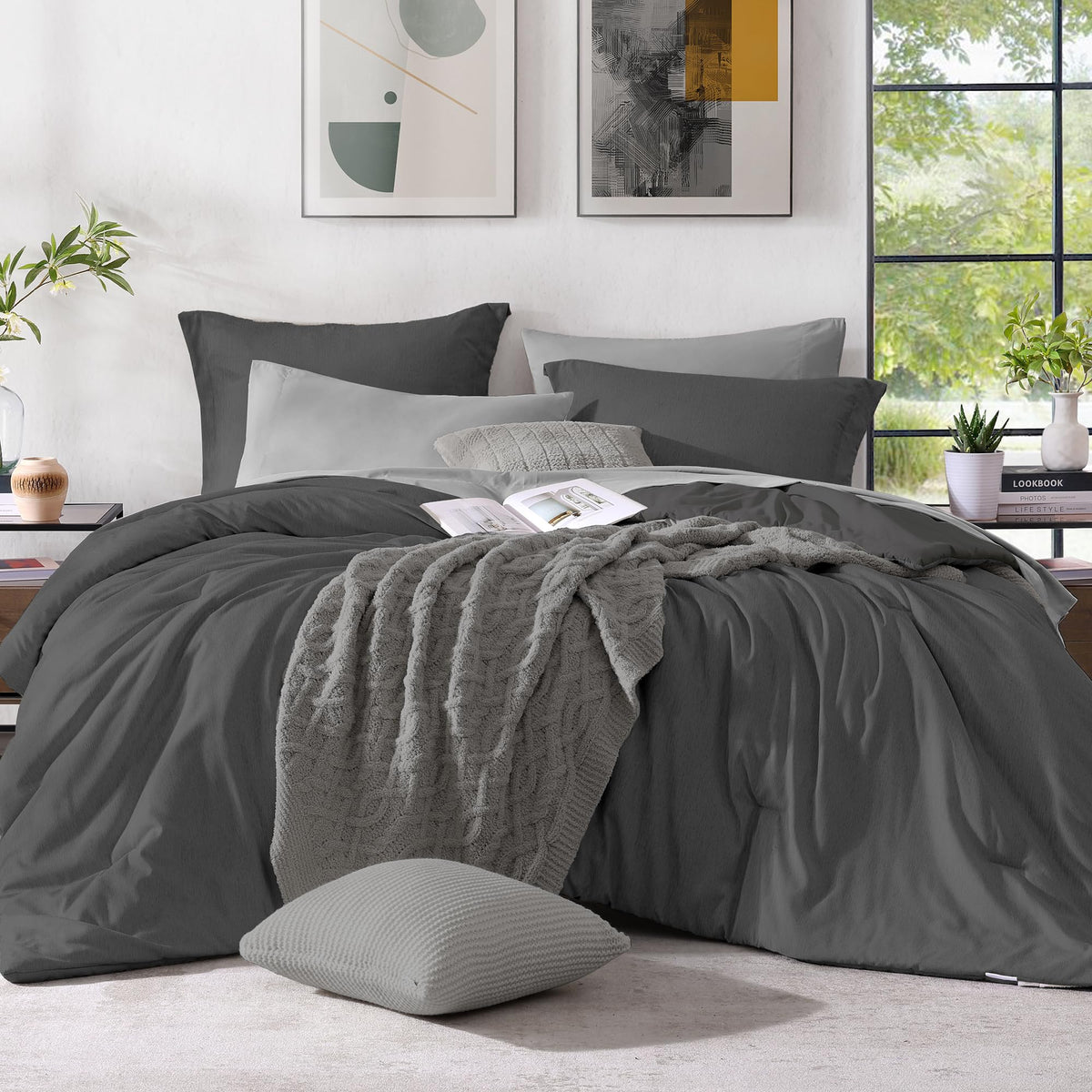 Monbix Queen Comforter Set 7 Pieces Cationic Green Bed in a Bag