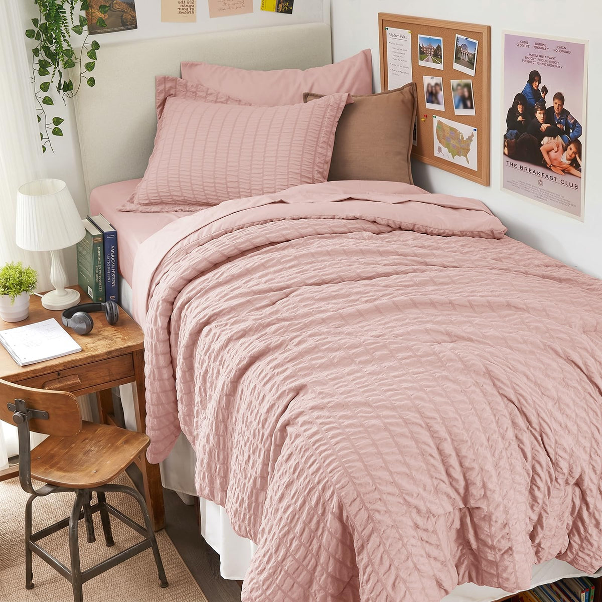 HYMOKEGE Queen Comforter Set Seersucker 7 Pieces, All Season Luxury Bed in a Bag for Bedroom, Bedding Set with Comforters, Sheets, Pillowcases & Shams, Dark Grey