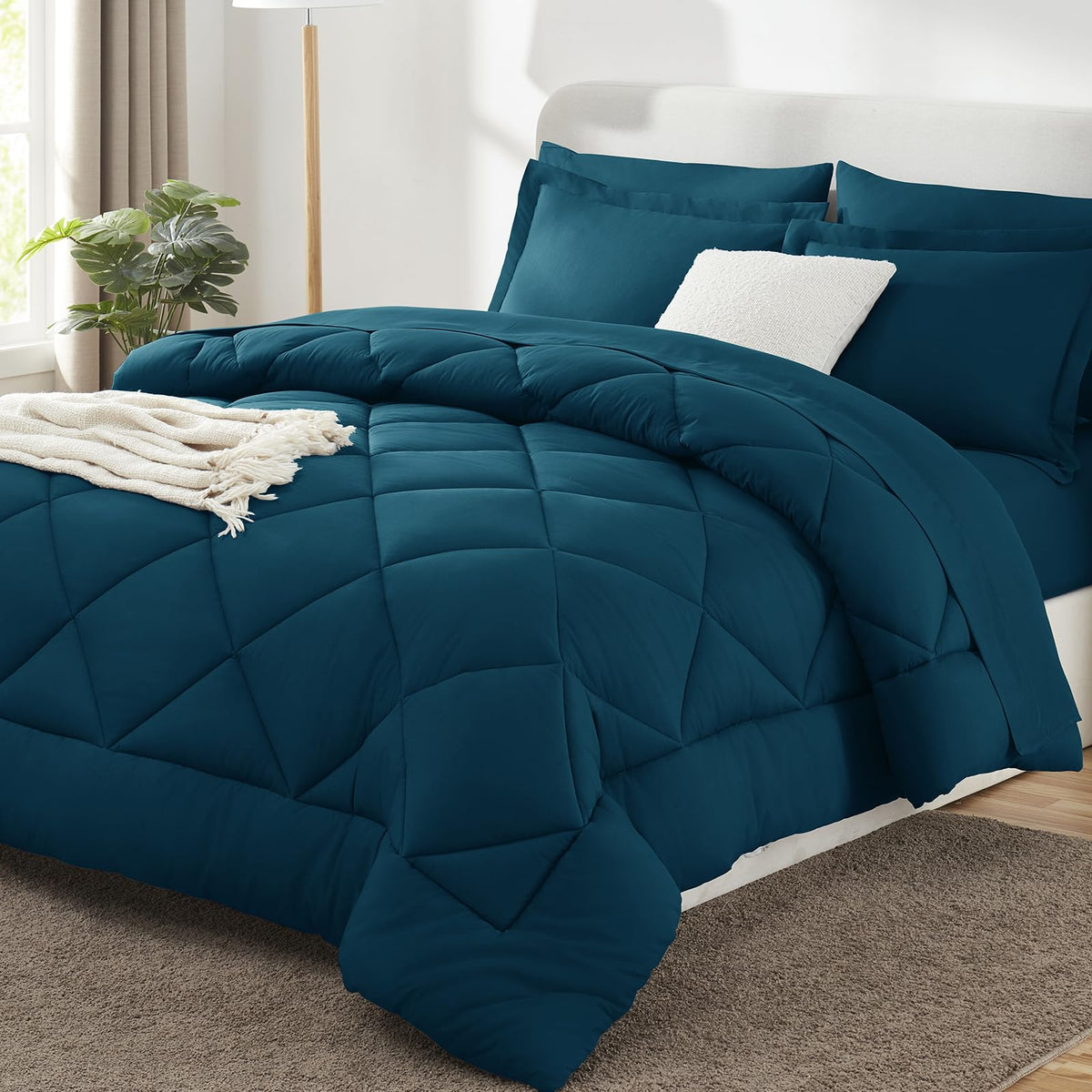 CozyLux Queen Comforter Set 88"x88" Dark Grey - 7 Piece Bed in a Bag